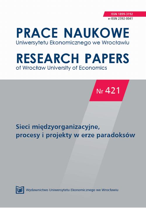 Prace Naukowe Uniwersytetu Ekonomicznego we Wrocławiu nr 421. Sieci międzyorganizacyjne, procesy i projekty w erze paradoksów