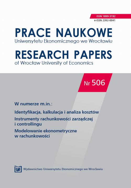 Prace Naukowe Uniwersytetu Ekonomicznego we Wrocławiu nr. 506. Identyfikacja, kalkulacja i analiza kosztów.