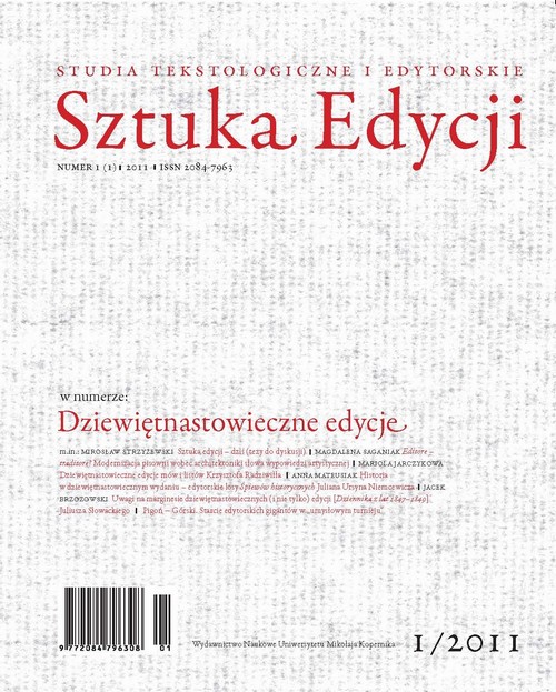 Sztuka Edycji. Studia Tekstologiczne i Edytorskie 1(1)/2011