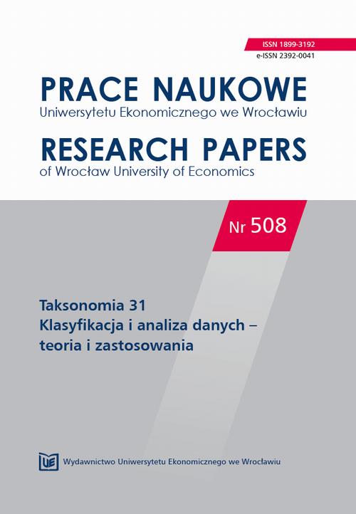 Prace Naukowe Uniwersytetu Ekonomicznego we Wrocławiu nr. 508. Taksonomia 31. Klasyfikacja i analiza danych - teoria i zastosowania