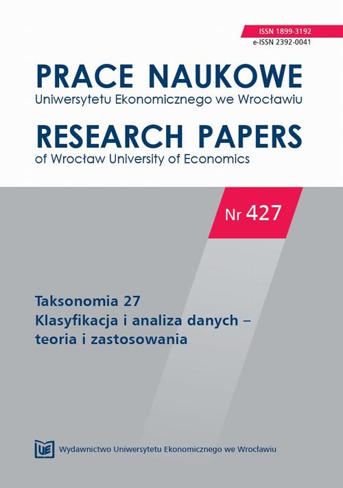 Prace Naukowe Uniwersytetu Ekonomicznego we Wrocławiu nr 427. Taksonomia 27 Klasyfikacja i analiza danych – teoria i zastosowa