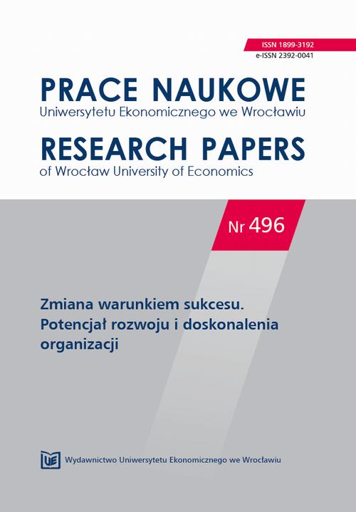 Prace Naukowe Uniwersytetu Ekonomicznego we Wrocławiu nr 496. Zmiana warunkiem sukcesu. Potencjał rozwoju i doskonalenia organizacji