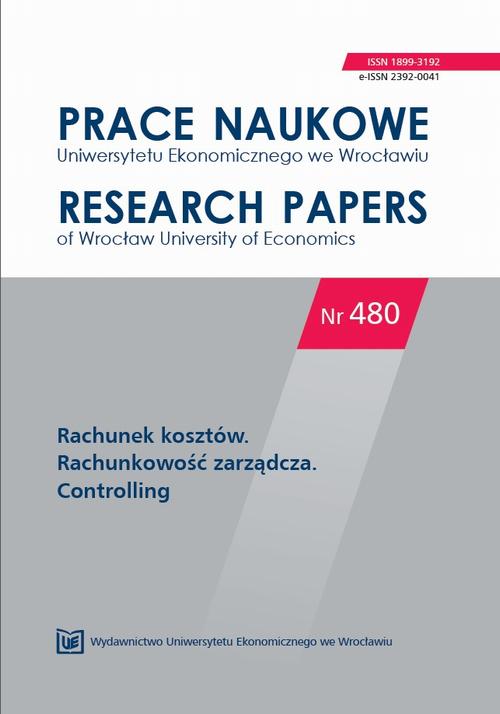 Prace Naukowe Uniwersytetu Ekonomicznego we Wrocławiu nr 480. Rachunek kosztów. Rachunkowość zarządcza. Controlling