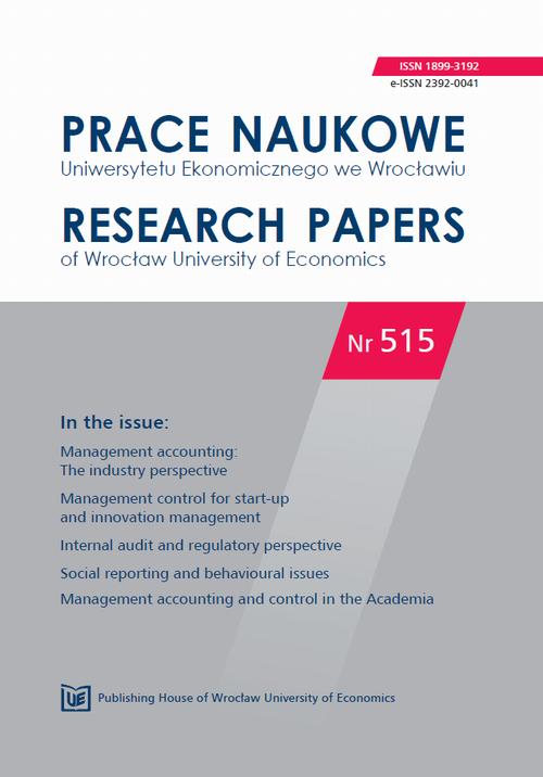 Prace Naukowe Uniwersytetu Ekonomicznego we Wrocławiu nr. 515. Management accounting: The industry perspective