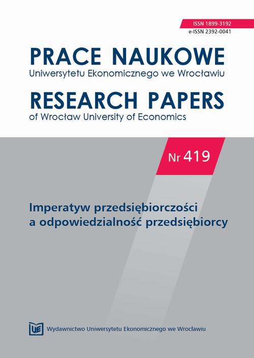 Prace Naukowe Uniwersytetu Ekonomicznego we Wrocławiu nr 419 Imperatyw przedsiębiorczości a odpowiedzialność przedsiębiorcy